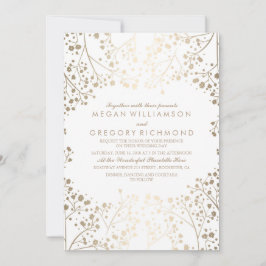 Convites Casamento Floral Dourado e Branco