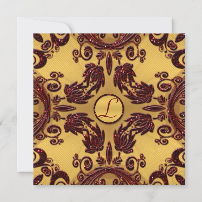 Convites Casamento Floral Dourado e Profundo de Brilho Verm (Frente)