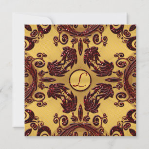 Convites Casamento Floral Dourado e Profundo de Brilho Verm