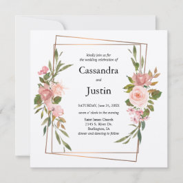 Convites Casamento Floral Dourado e Rosa