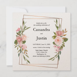 Convites Casamento Floral Dourado e Rosa
