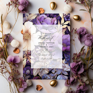 Convites Casamento Floral Dourado e Roxo