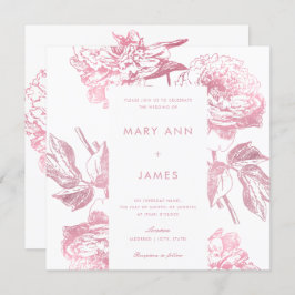 Convites Casamento Floral Dourado e Simples Rosa