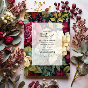 Convites Casamento Floral Dourado e Verde-Oliva