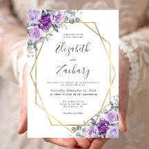 Casamento Floral Dourado em Aquarela Roxa
