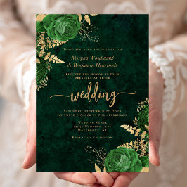 Convites Casamento Floral Dourado Emerald Green