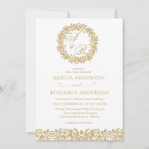 Convites Casamento Floral Dourado Francês Vintage Elegante