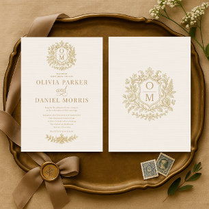 Convites Casamento Floral Dourado Francês Vintage Elegante