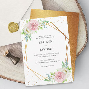 Convites Casamento Floral Dourado Geométrico Chic