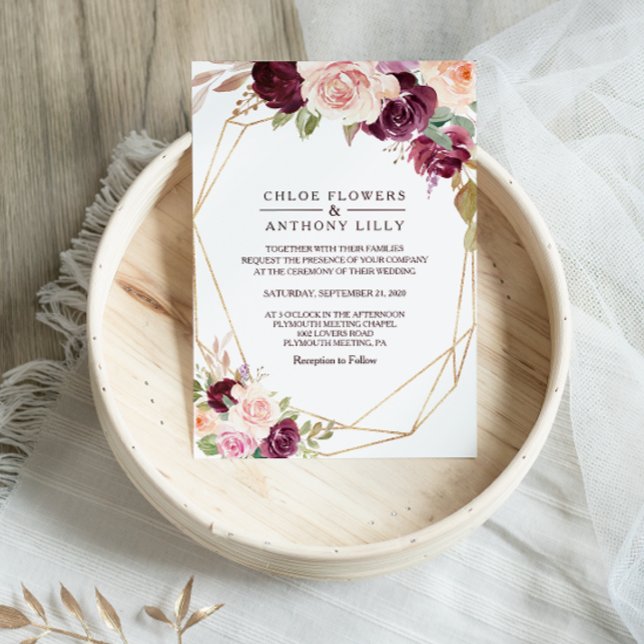 Convites Casamento Floral Dourado Geométrico Escamudo Verde (Criador carregado)