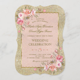 Convites Casamento Floral Dourado Glamoroso