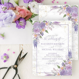 Convites Casamento Floral Dourado Lilac Marble Lavanda rust