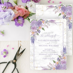 Convites Casamento Floral Dourado Lilac Marble Lavanda rust