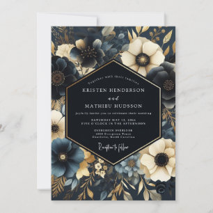 Convites Casamento Floral Dourado Marinho