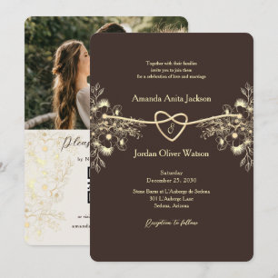 Convites Casamento Floral Dourado Marrom Chocolate Outono I