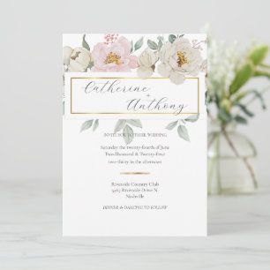 Convites Casamento Floral Dourado Moderno