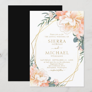 Convites Casamento Floral Dourado Pessegueiro Negro Pêssego