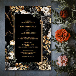 Convites Casamento Floral Dourado Preto