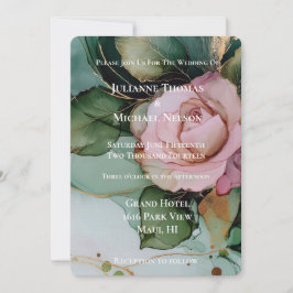 Convites Casamento Floral Dourado Romântico Rosa Blush Rosa