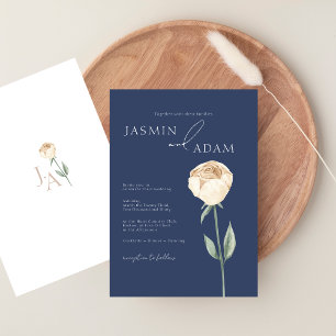 Convites Casamento Floral Dourado Rosa Azul-Elegante Simple