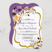 Casamento Floral Dourado Roxo Ametist Watercolor