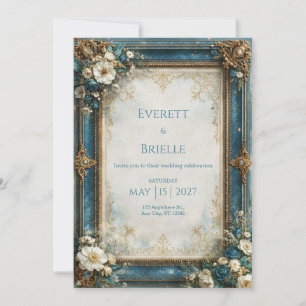 Convites Casamento Floral Dourado Turquesa