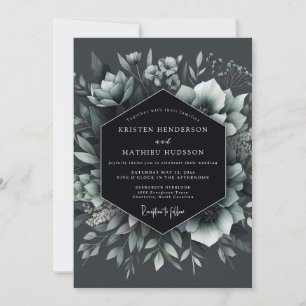 Convites Casamento Floral Dramático em Ardósia