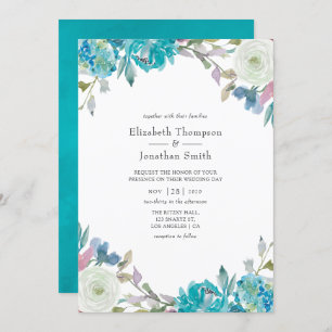 Convites Casamento Floral Dusty Blue e Turquoise