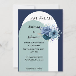 Convites Casamento Floral Dusty Blue e White Monograma