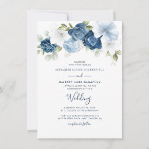 Convites Casamento Floral Dusty Blue Greenery Watercolor