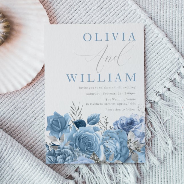 Convites Casamento Floral Dusty Blue Sky-Blue (Criador carregado)