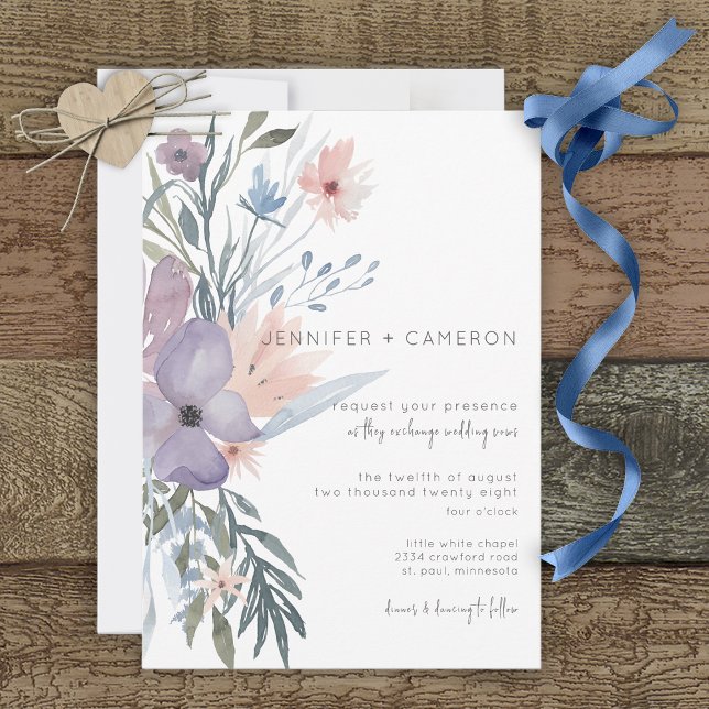Convites Casamento Floral Dusty Purple & Blue Boho (Criador carregado)