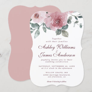 Convites Casamento Floral Dusty Rosa Rosa Burgundy