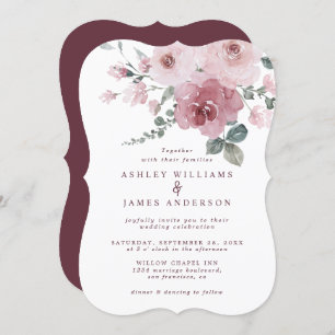 Convites Casamento Floral Dusty Rosa Rosa Burgundy