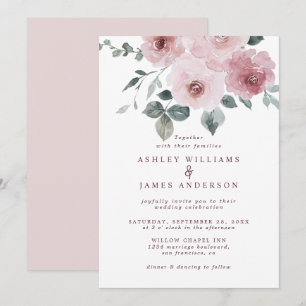 Convites Casamento Floral Dusty Rosa Rosa Burgundy