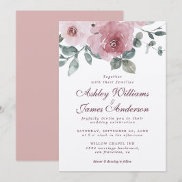 Convites Casamento Floral Dusty Rosa Rosa Burgundy