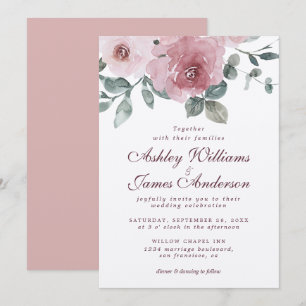 Convites Casamento Floral Dusty Rosa Rosa Burgundy