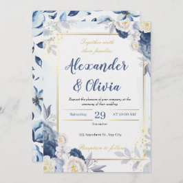 Convites casamento floral e azul outono elegante