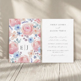Convites Casamento Floral e Botânico em Aquarela Rosa