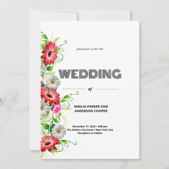 Convites Casamento Floral e Branco Personalizado (Frente)