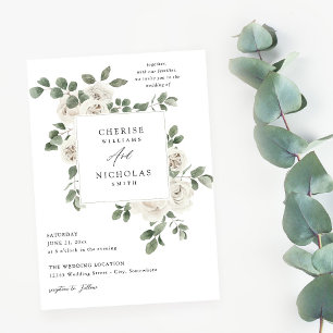 Convites Casamento Floral e Eucalyptus Brancos