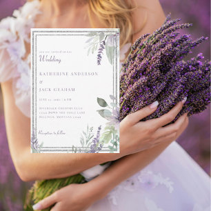 Convites Casamento Floral e Folhagem Lavanda Elegante 
