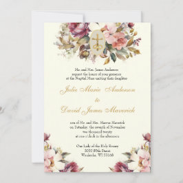 Convites Casamento Floral e Recepção Católica Elegante
