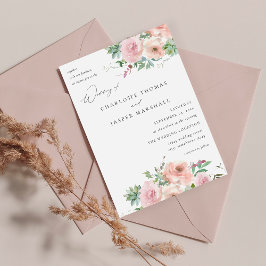 Convites Casamento Floral e Suculento Cor-de-Rosa Blush V2