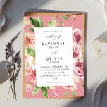 Convites Casamento Floral e Verde Rosa e Pêssego - Rosa<br><div class="desc">Coloque seus hóspedes no clima para o seu casamento com seu Convite Floral e Floral Floral de Pink & Peach.</div>