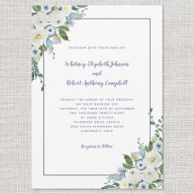 Casamento Floral Elegante Aquarela Branco Azul