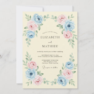 Convites Casamento Floral Elegante Azul Céu