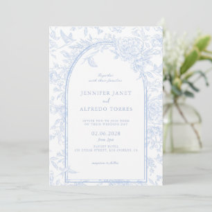 Convites Casamento Floral Elegante Azul Claro