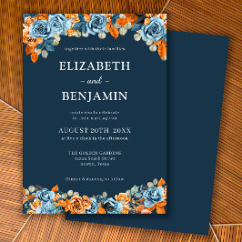 Convites Casamento Floral Elegante Azul Ferrugem Terracota 