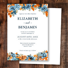 Convites Casamento Floral Elegante Azul Ferrugem Terracota 